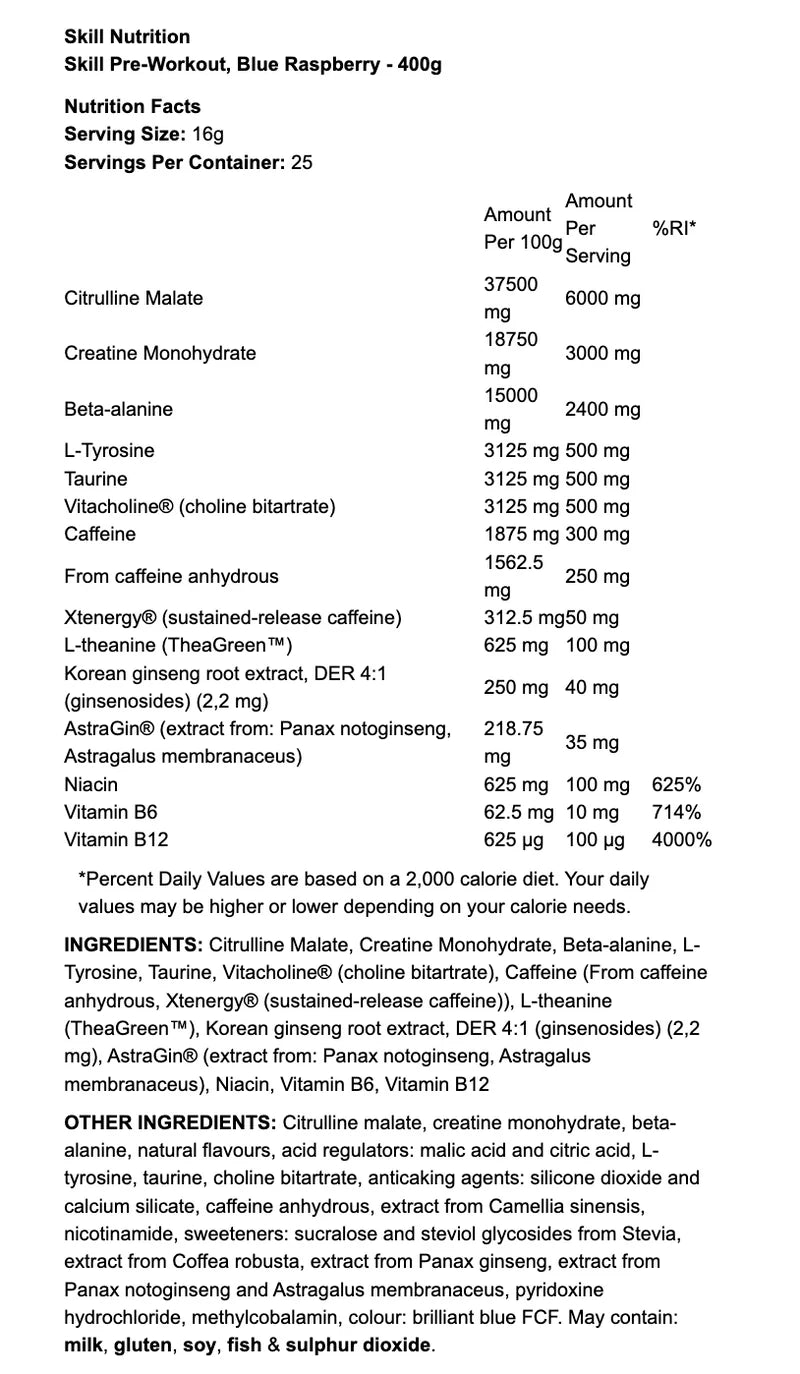 SKILL NUTRITION - SKILL PRE WORKOUT
